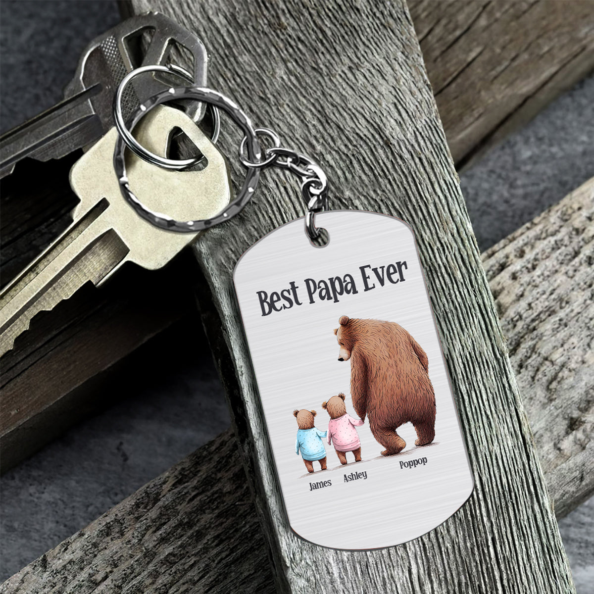 Papa Bear - Personalized Father's Day Grandpa Stainless Steel Keychain