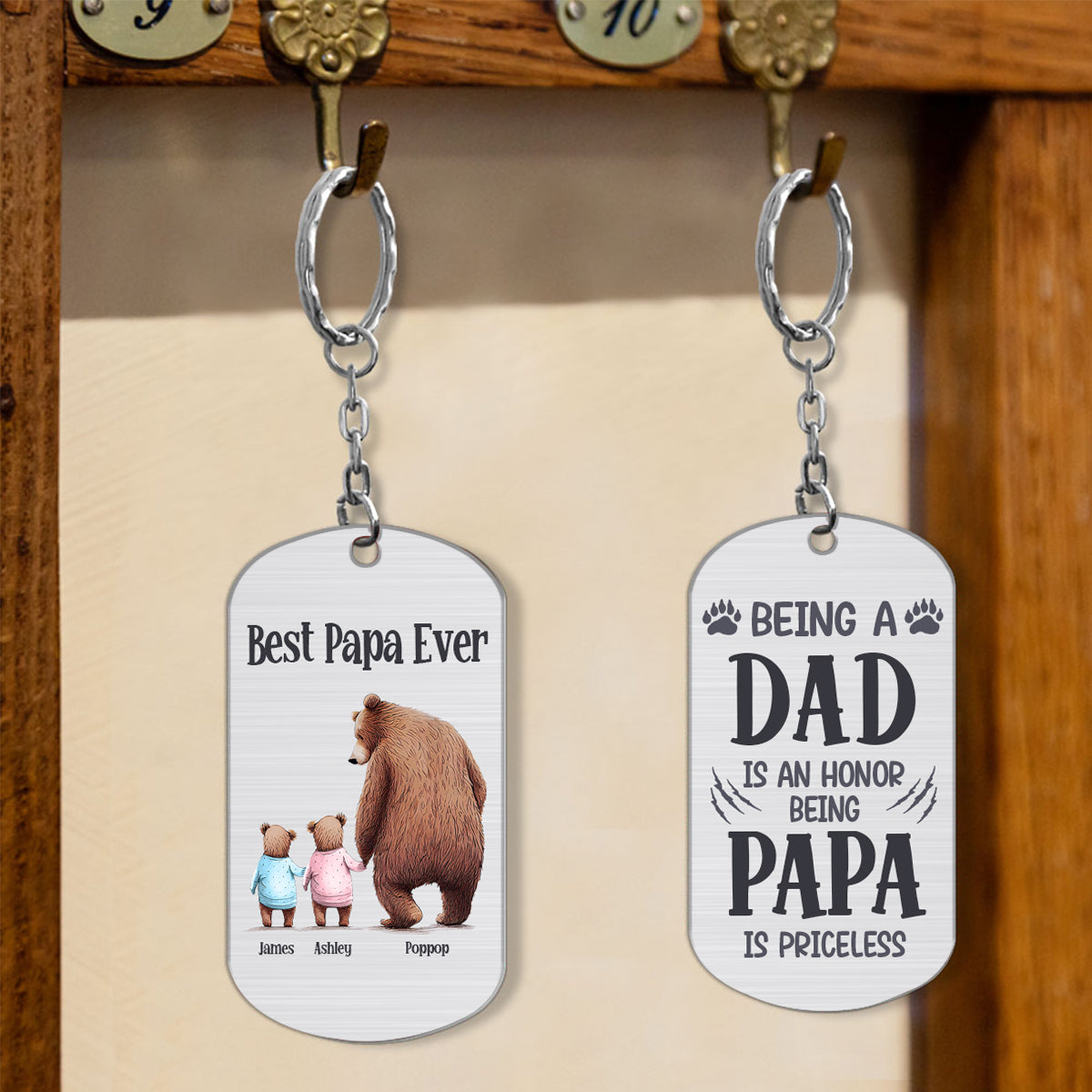 Papa Bear - Personalized Father's Day Grandpa Stainless Steel Keychain