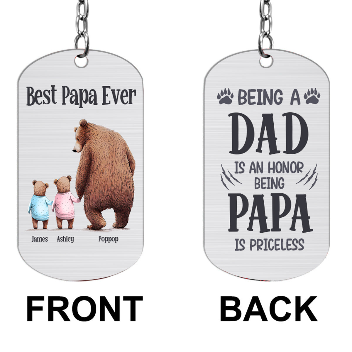 Disover Papa Bear - Personalized Father's Day Grandpa Stainless Steel Keychain