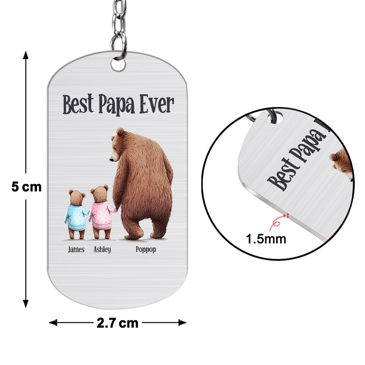 Disover Papa Bear - Personalized Father's Day Grandpa Stainless Steel Keychain