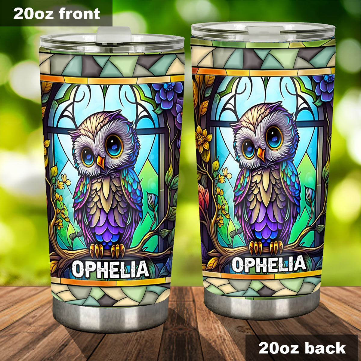 Cute Owl Stained Glass - Personalized Owl Tumbler