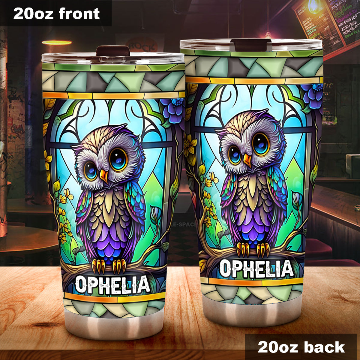 Cute Owl Stained Glass - Personalized Owl Tumbler