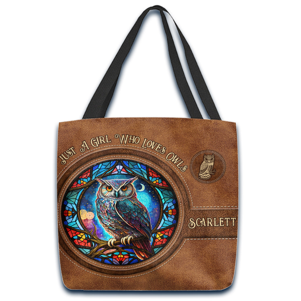 Beautiful Owl Moon Stained Glass - Personalized Owl Tote Bag