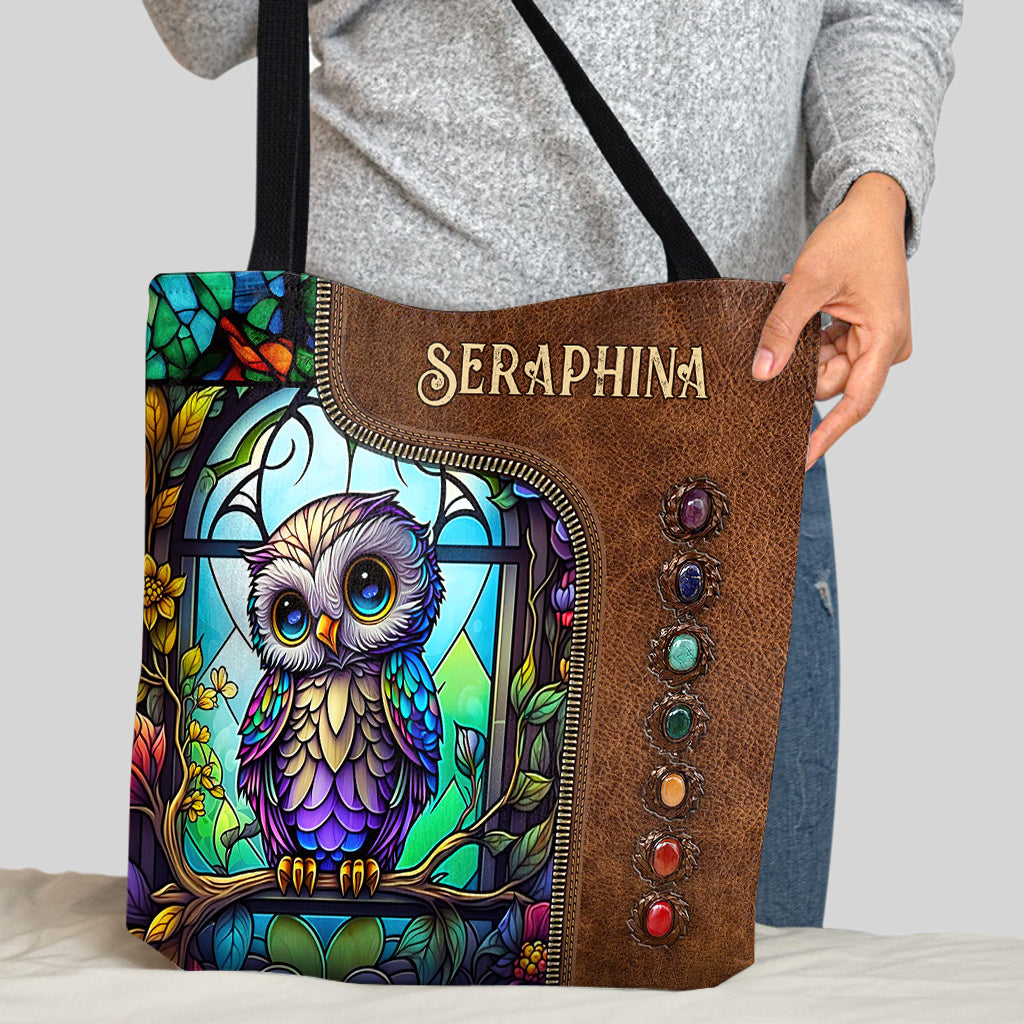 Cute Owl Stained Glass - Personalized Owl Tote Bag