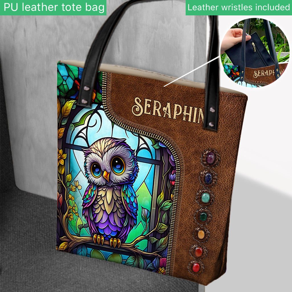 Cute Owl Stained Glass - Personalized Owl Tote Bag