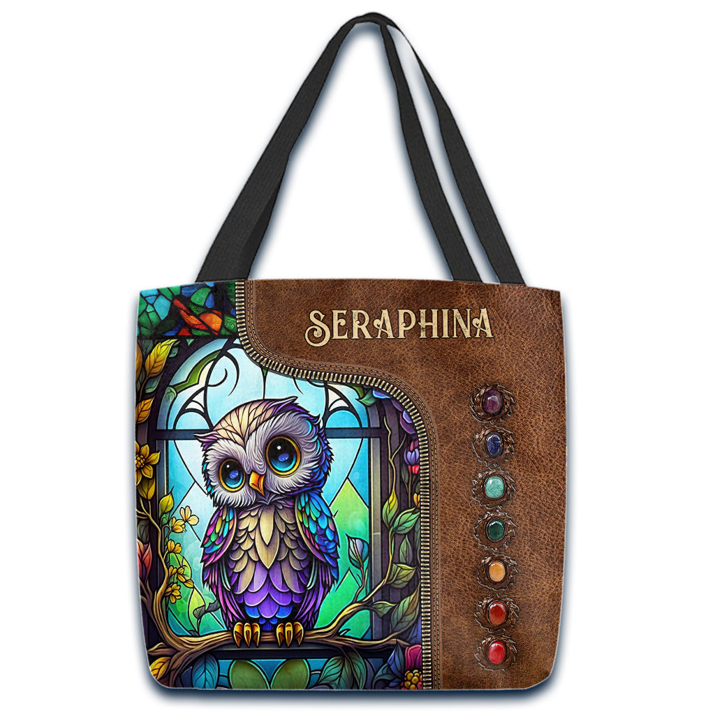 Cute Owl Stained Glass - Personalized Owl Tote Bag