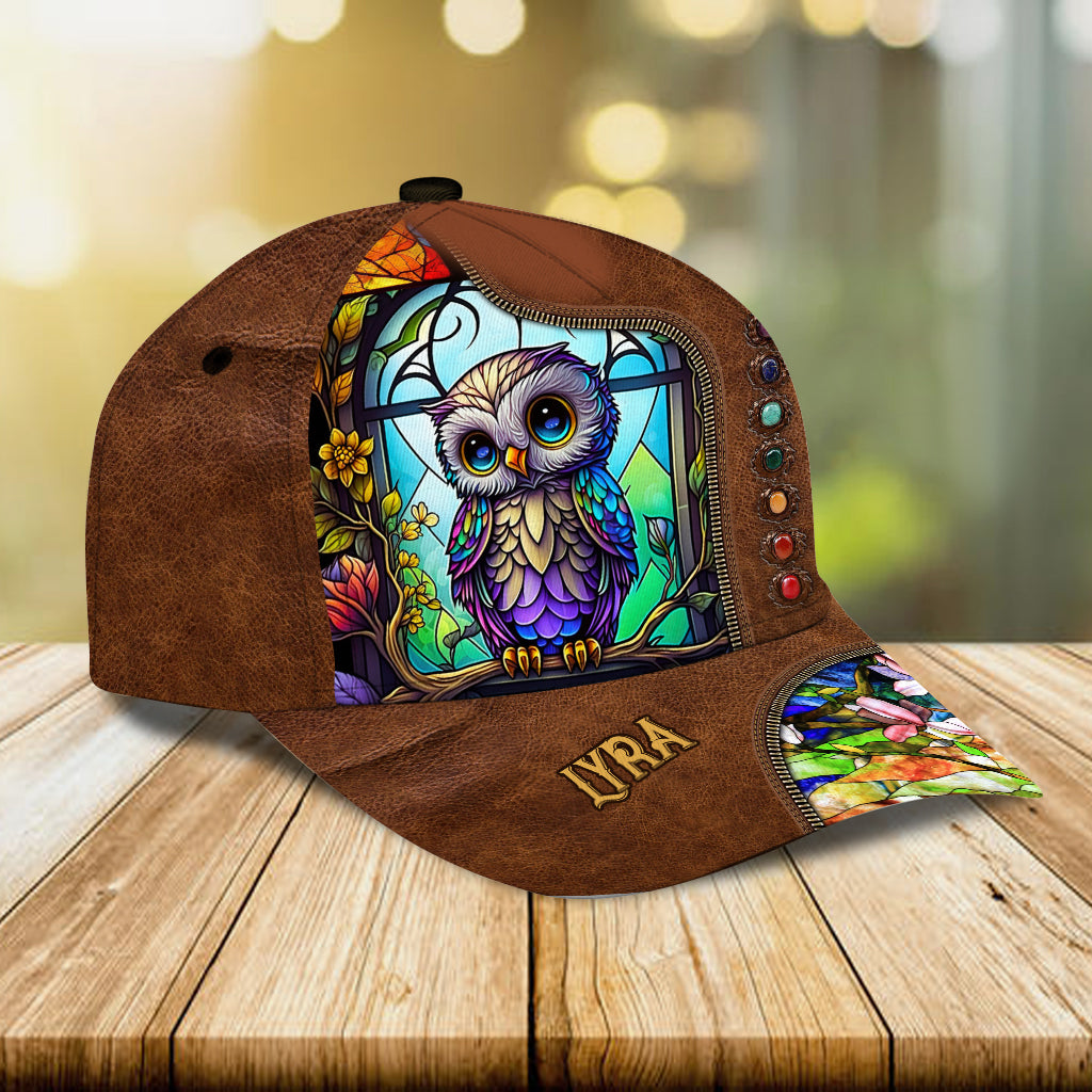 Cute Owl Stained Glass - Personalized Owl Classic Cap