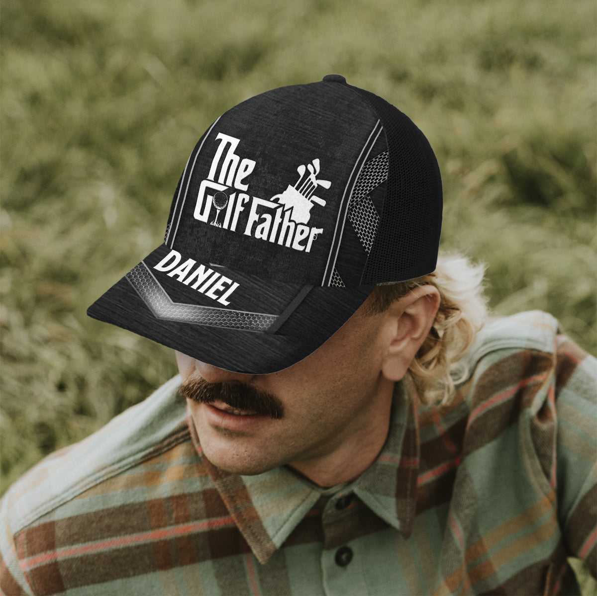 The Golf Father - Personalized Golf Trucker Hat (Black Mesh)