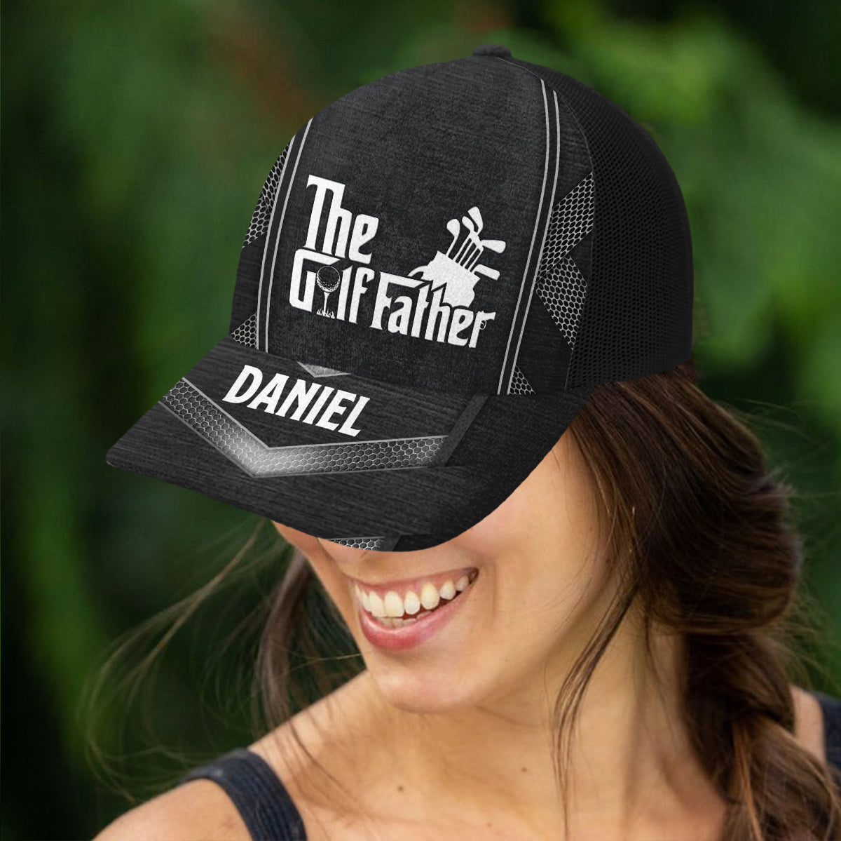 The Golf Father - Personalized Golf Trucker Hat (Black Mesh)