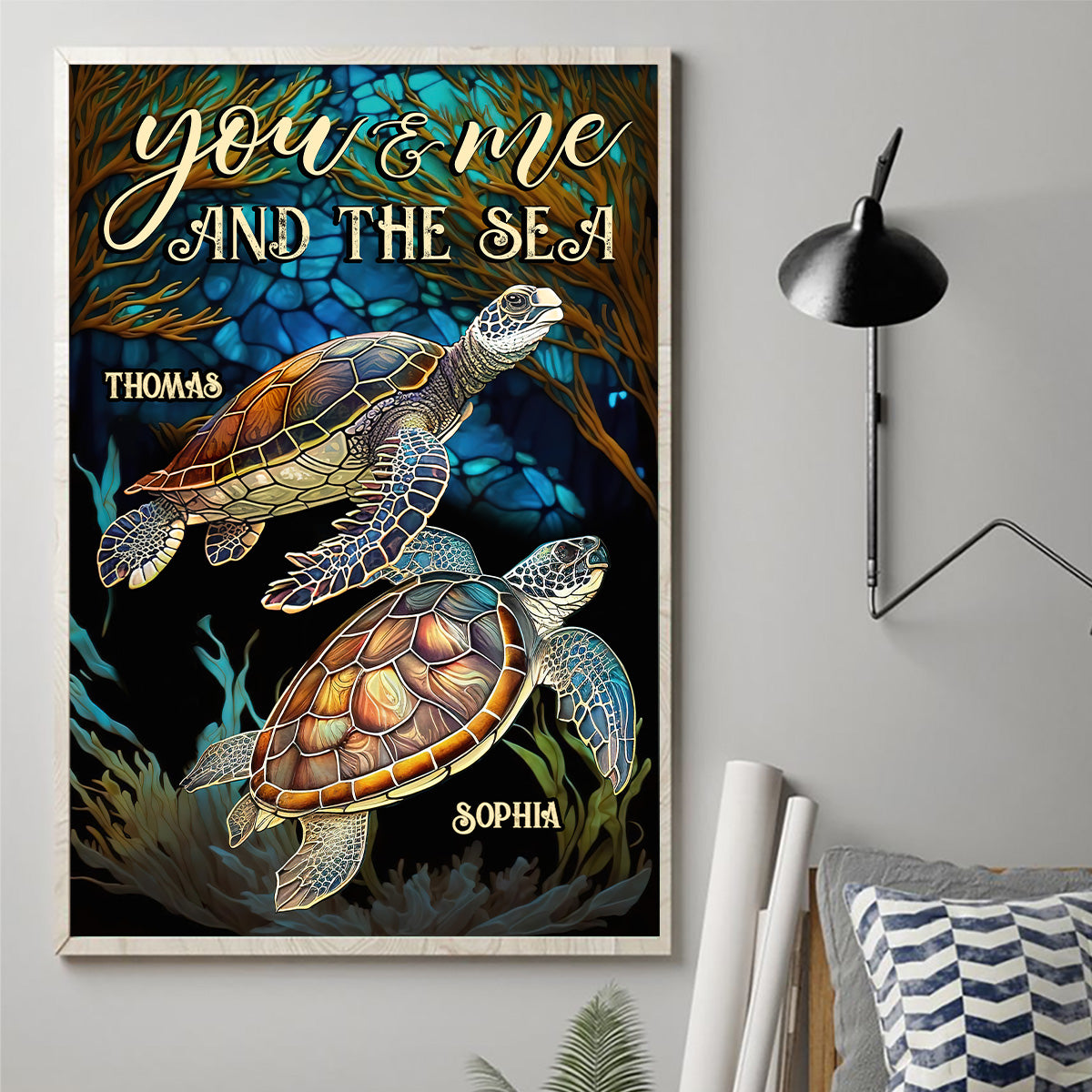 Stained Glass Turtle Couple - Personalized Turtle Canvas and Poster