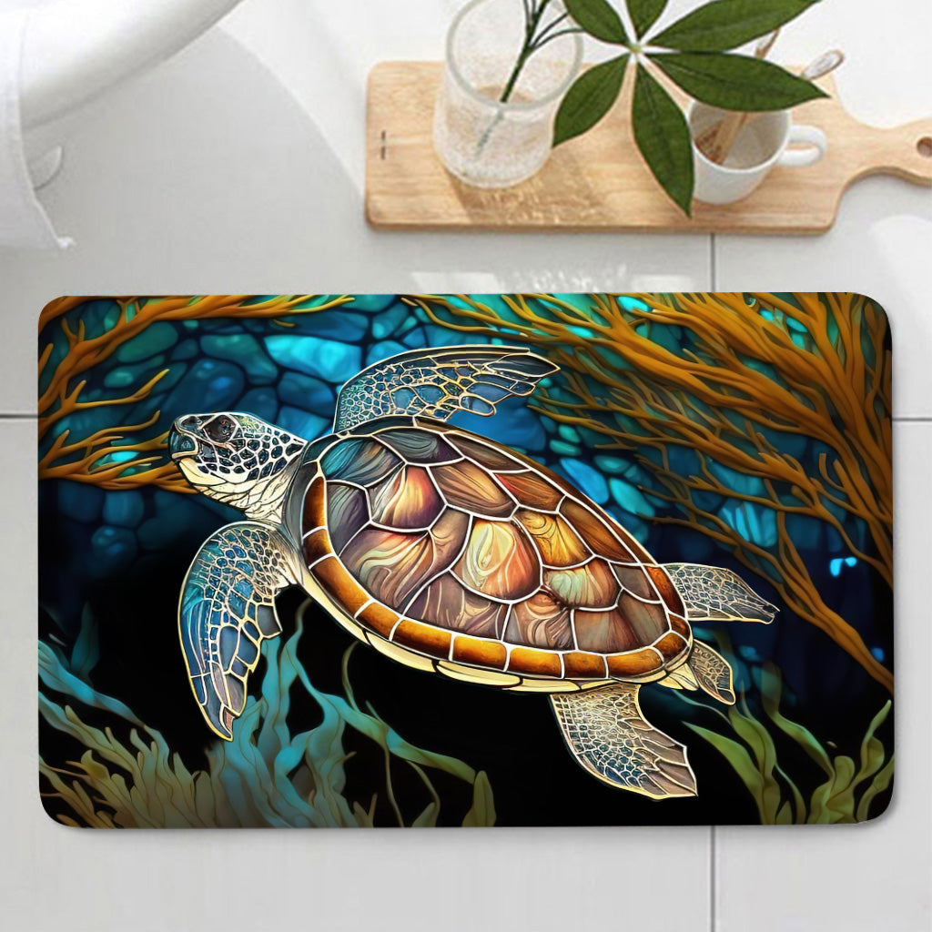 Stained Glass Turtle Couple Turtle Bathroom Curtain & Mats Set