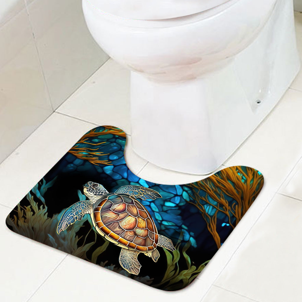 Stained Glass Turtle Couple Turtle Bathroom Curtain & Mats Set