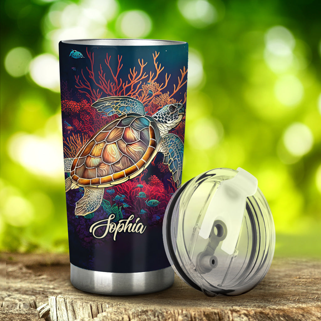 Stained Glass Turtle - Personalized Turtle Tumbler