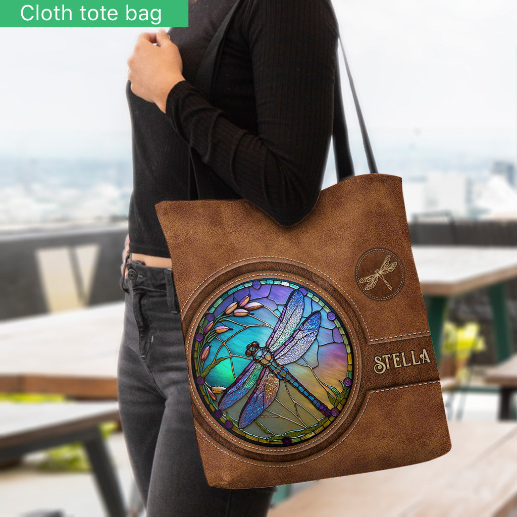 Stained Glass Dragonfly - Personalized Dragonfly Tote Bag