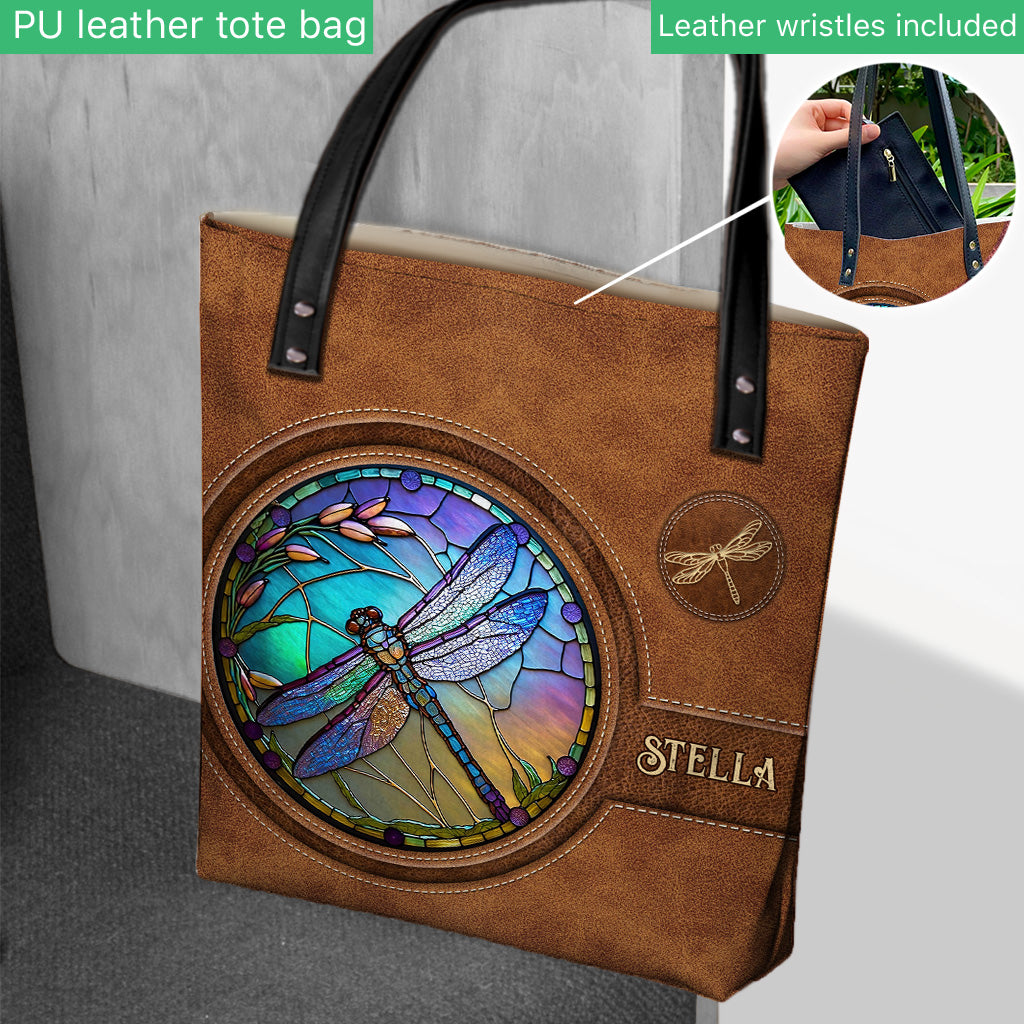 Stained Glass Dragonfly - Personalized Dragonfly Tote Bag