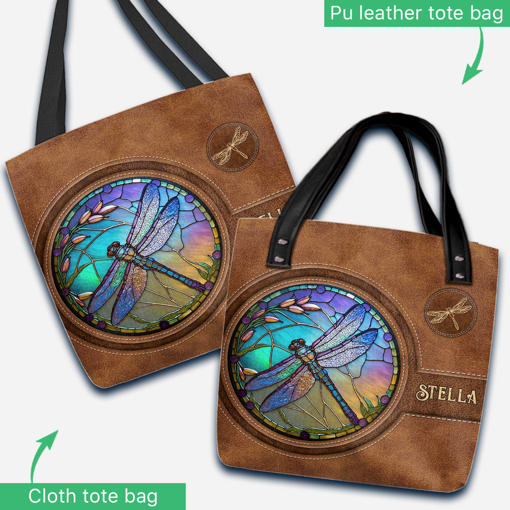 Stained Glass Dragonfly - Personalized Dragonfly Tote Bag