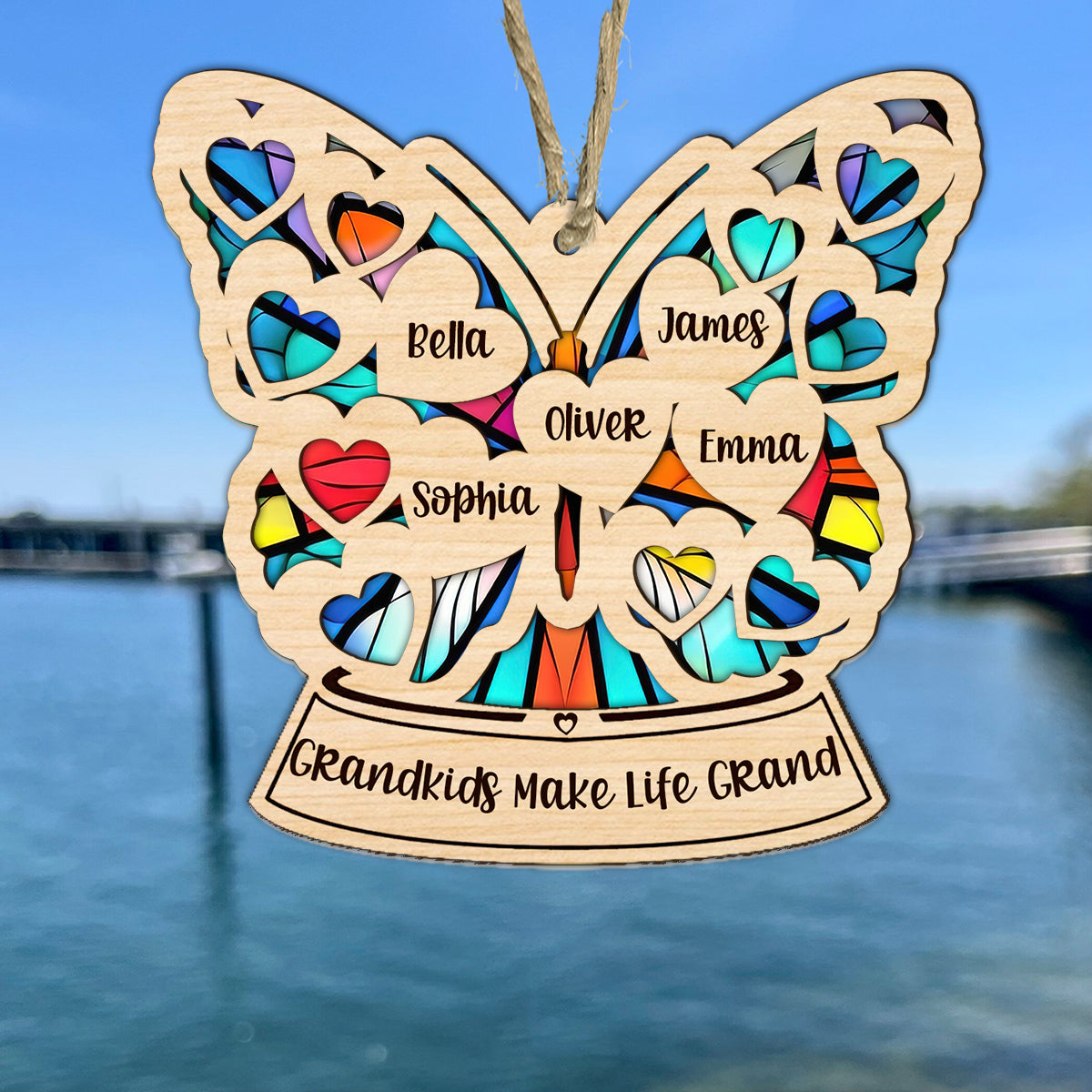 Grandma Mom Heart Butterfly - Personalized Grandma Suncatcher