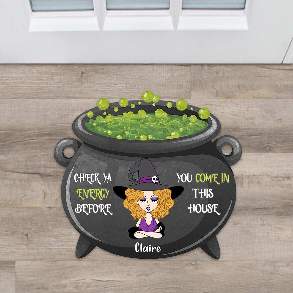 Discover Check Ya Energy - Personalized Witch Shaped Doormat