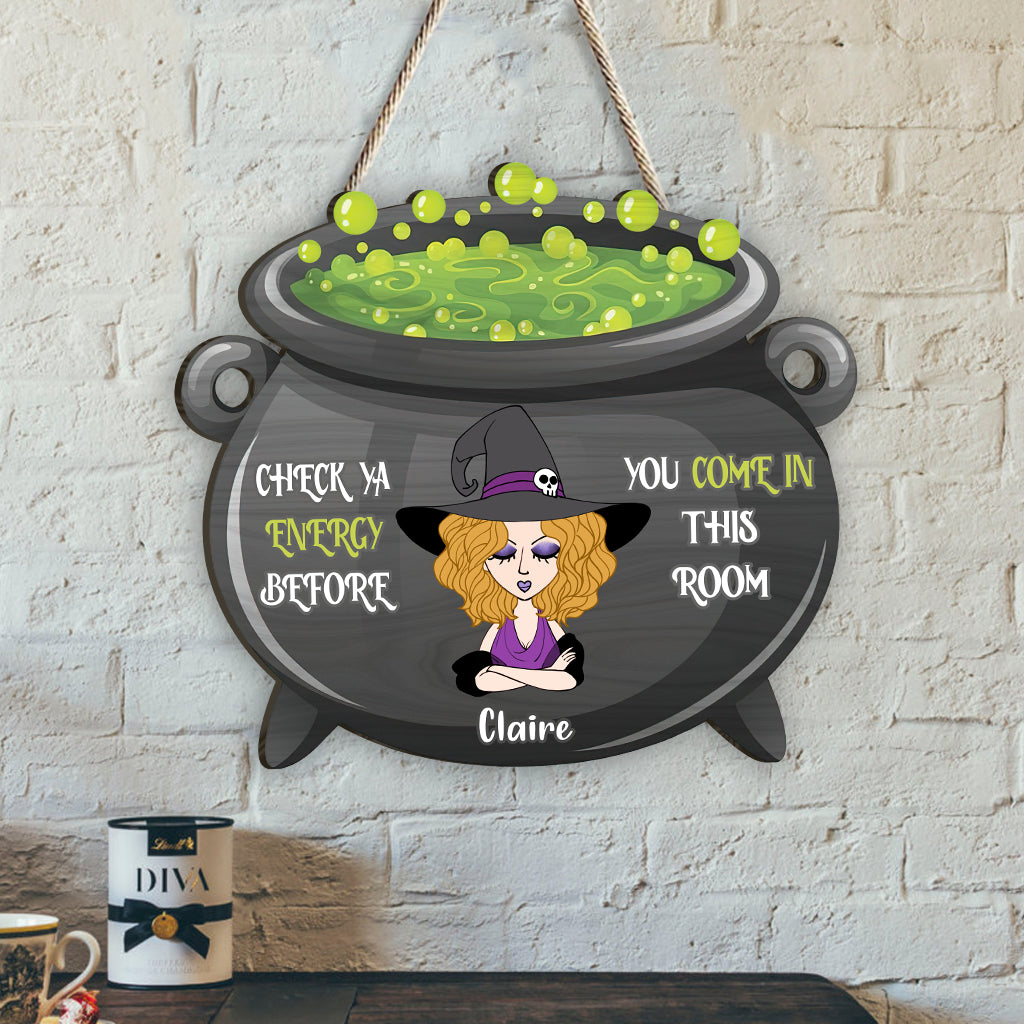 Check Ya Energy - Personalized Witch Wood Sign