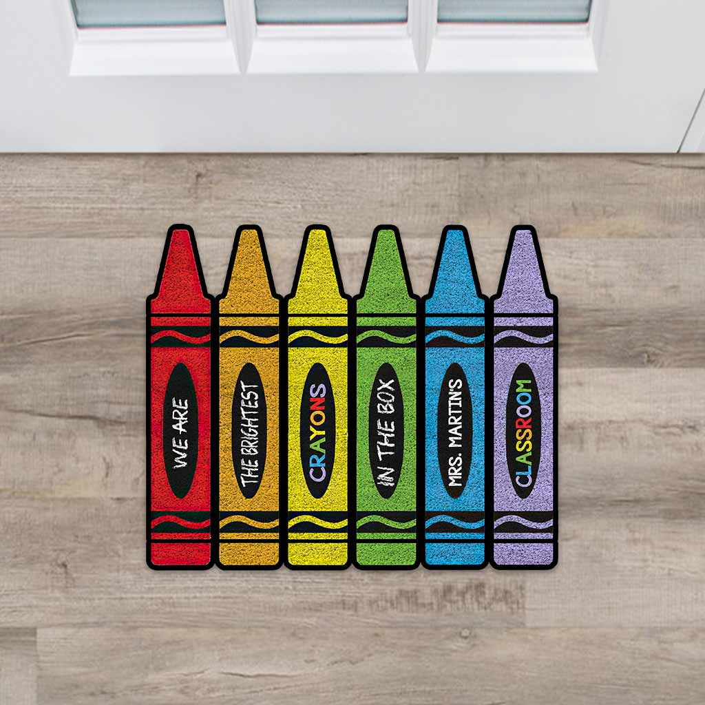 Discover We Are The Brightest Crayons In The Box - Personalized Teacher Shaped Doormat