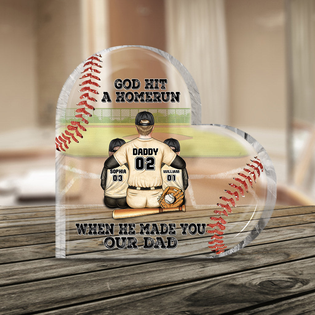 God Hit a Homerun - Personalized Father's Day Baseball Custom Crystal Heart Keepsake
