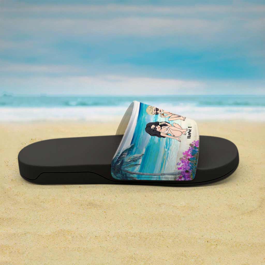 Beach Boozes Besties - Personalized Sea Lover Slide Sandals