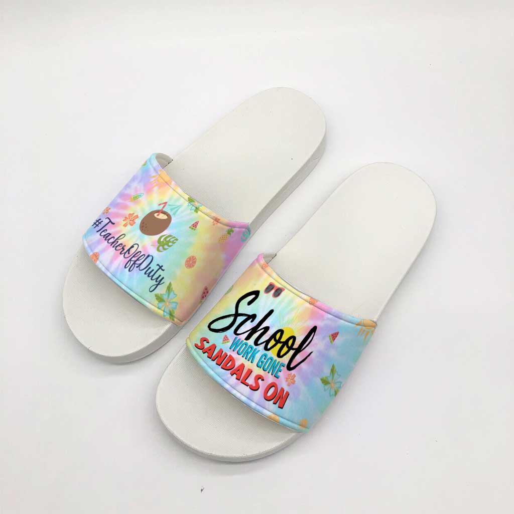 School Work Gone Sandals On - Personalized Teacher Slide Sandals