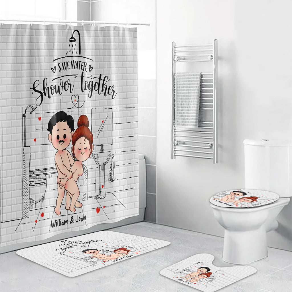 Save Water Shower Together - Personalized Couple Bathroom Curtain & Mats Set