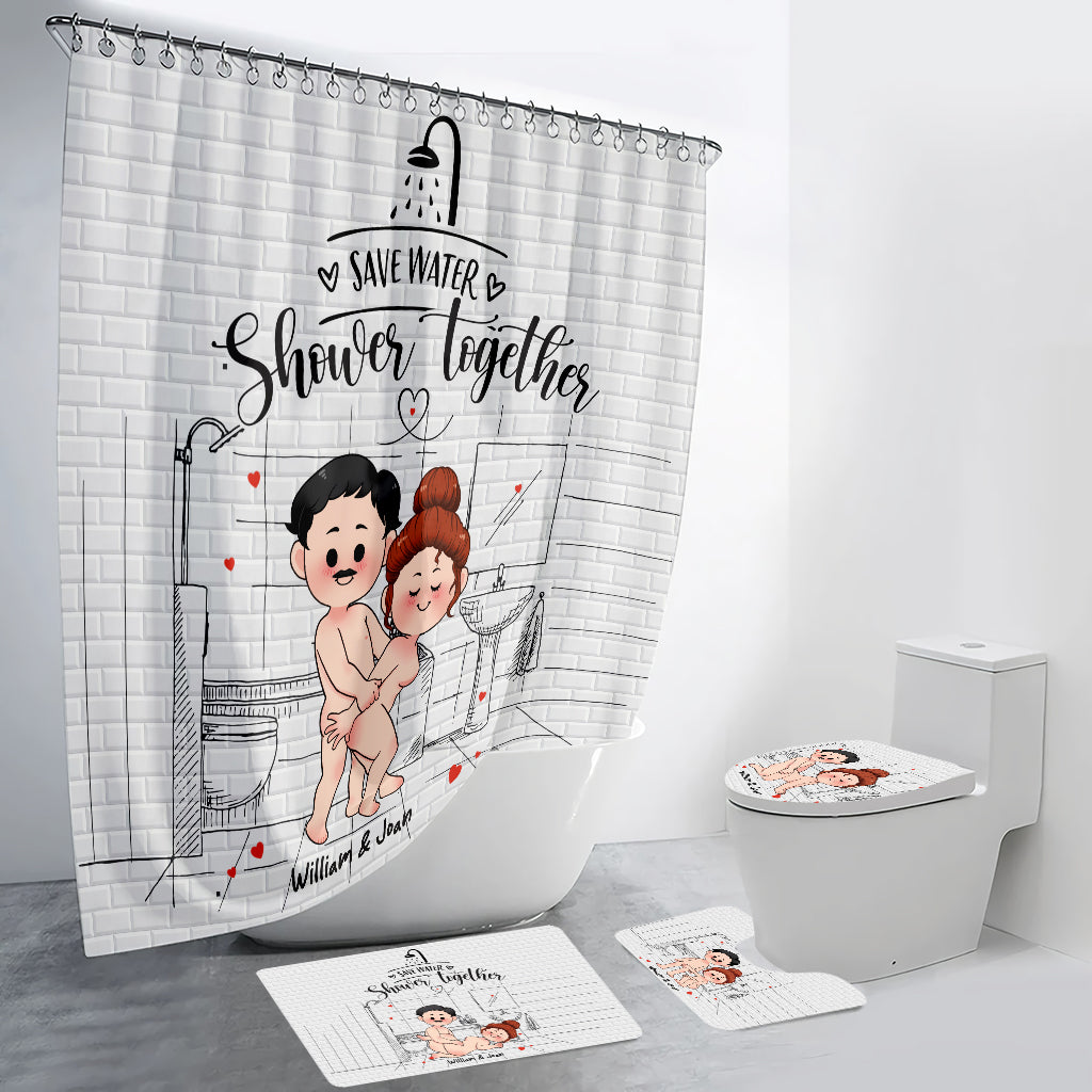 Save Water Shower Together - Personalized Couple Bathroom Curtain & Mats Set