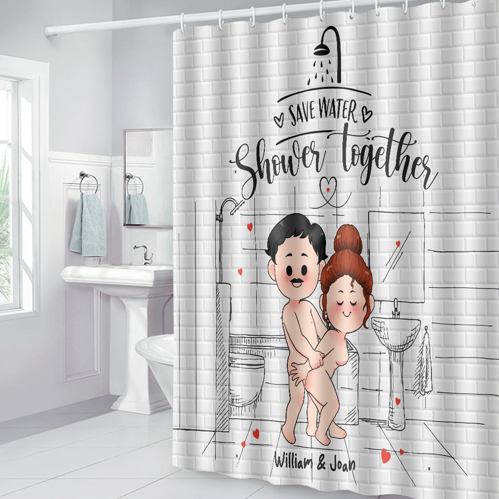 Save Water Shower Together - Personalized Couple Bathroom Curtain & Mats Set