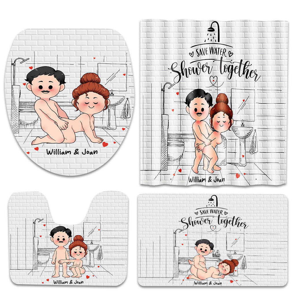 Save Water Shower Together - Personalized Couple Bathroom Curtain & Mats Set