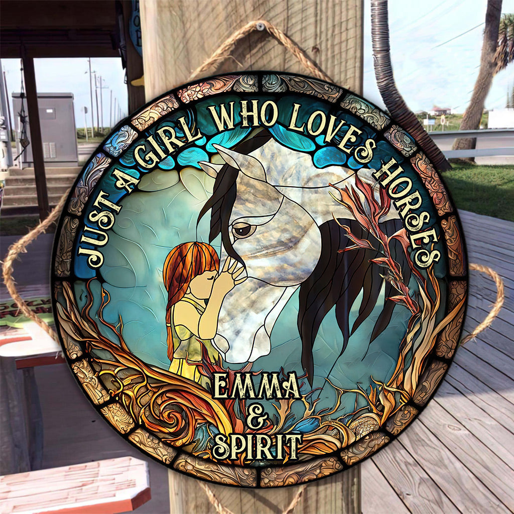 Just A Girl Who Loves Horses - Personalized Horse Round Wood Sign