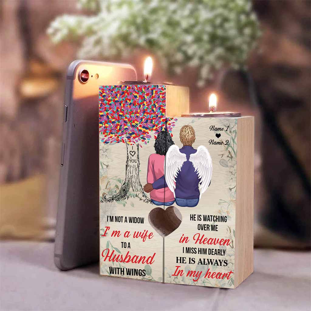 I'm A Wife To A Husband With Wings - Personalized Couple Wooden Candle Holder