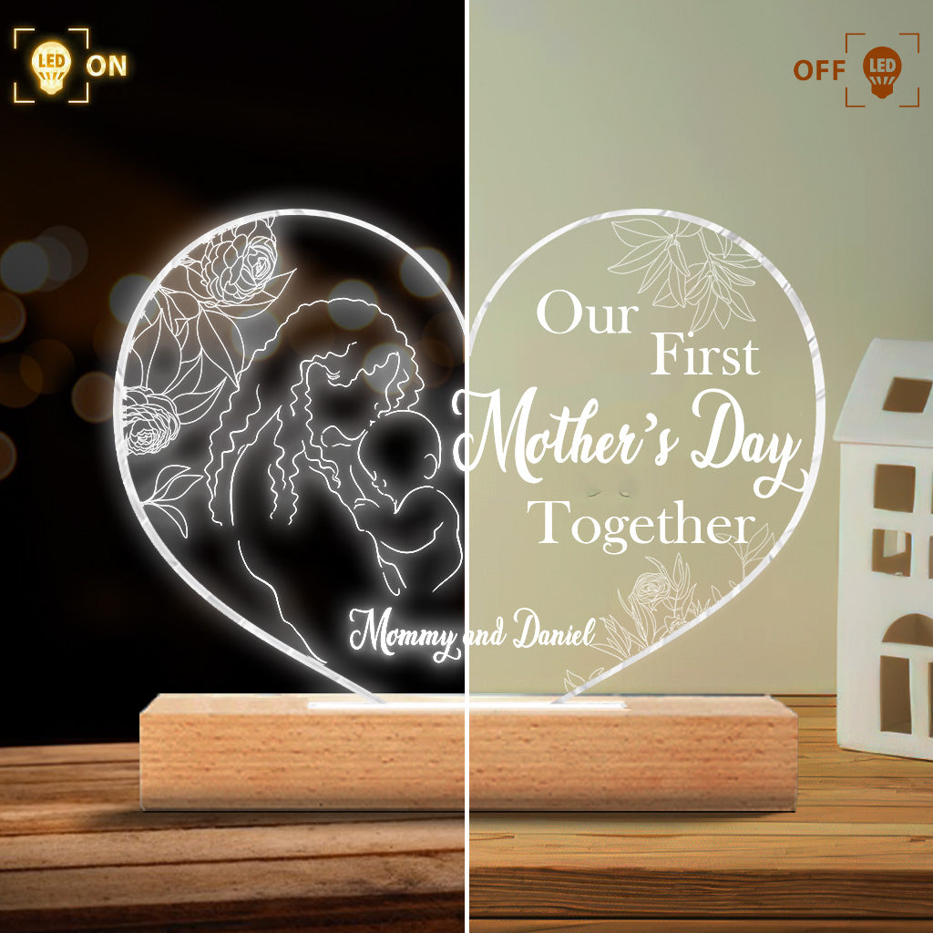 Our First Mother's Day Together - Personalized Mother's Day Mother Shaped Plaque Light Base