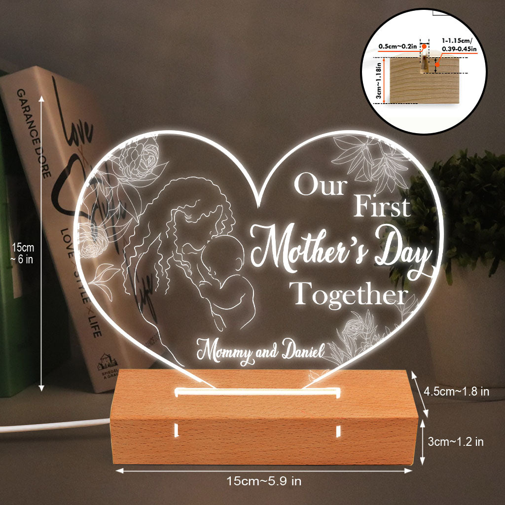 Our First Mother's Day Together - Personalized Mother's Day Mother Shaped Plaque Light Base