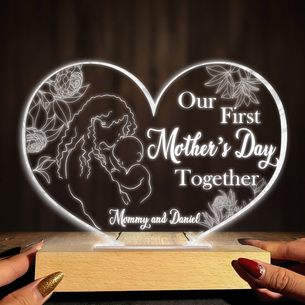 Our First Mother's Day Together - Personalized Mother's Day Mother Shaped Plaque Light Base