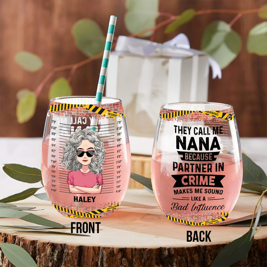 Nana Partners In Crime - Personalized Mother's Day Grandma All Over Wine Glass