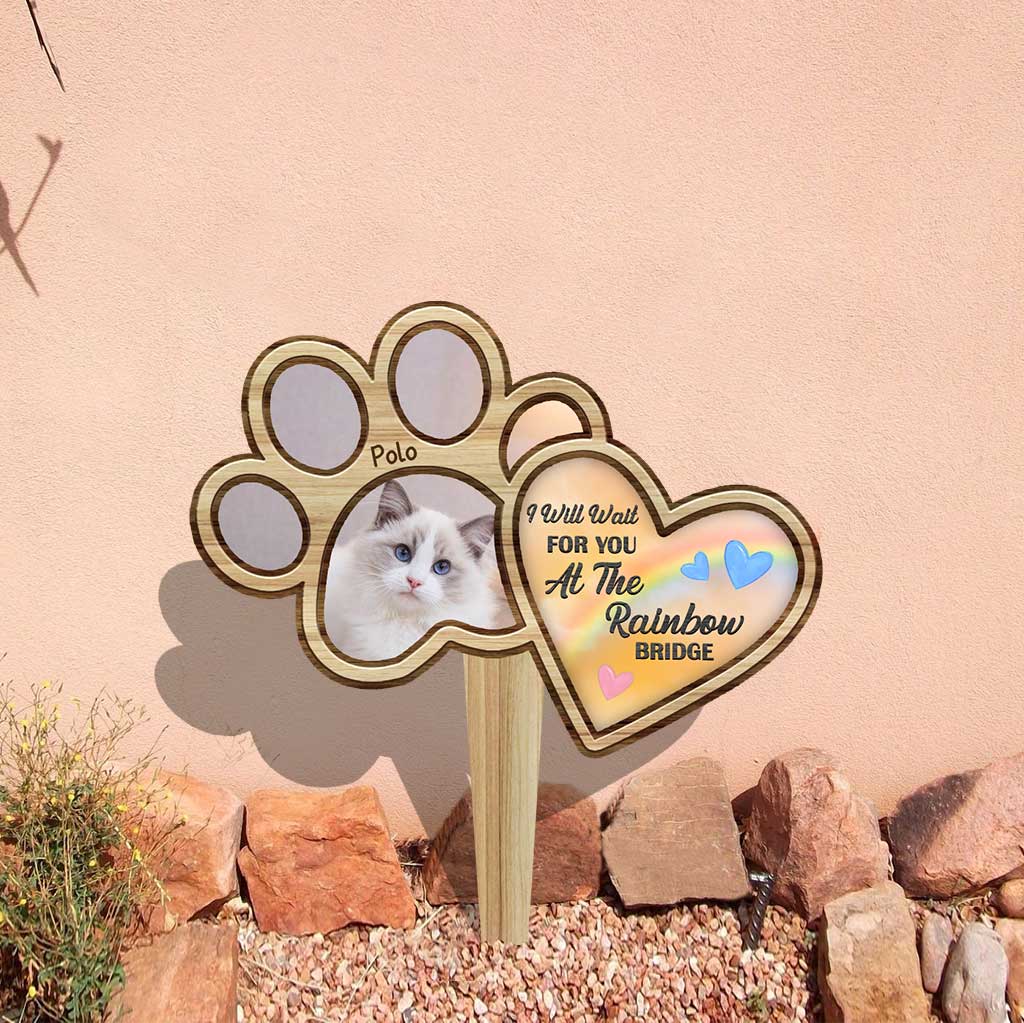 I Will Wait For You At The Rainbow Bridge - Personalized Cat Acrylic Plaque Stake (Printed On 1 Side)