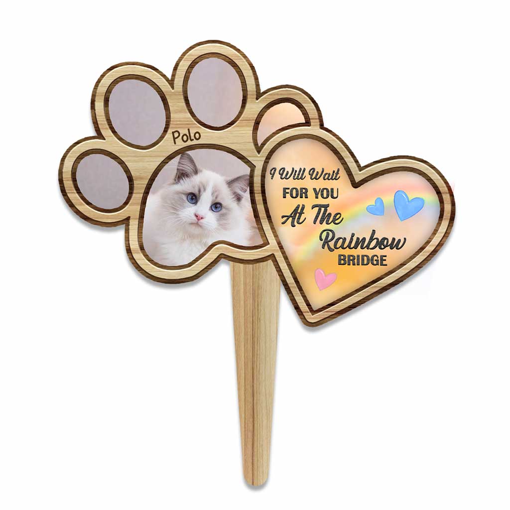 I Will Wait For You At The Rainbow Bridge - Personalized Cat Acrylic Plaque Stake (Printed On 1 Side)