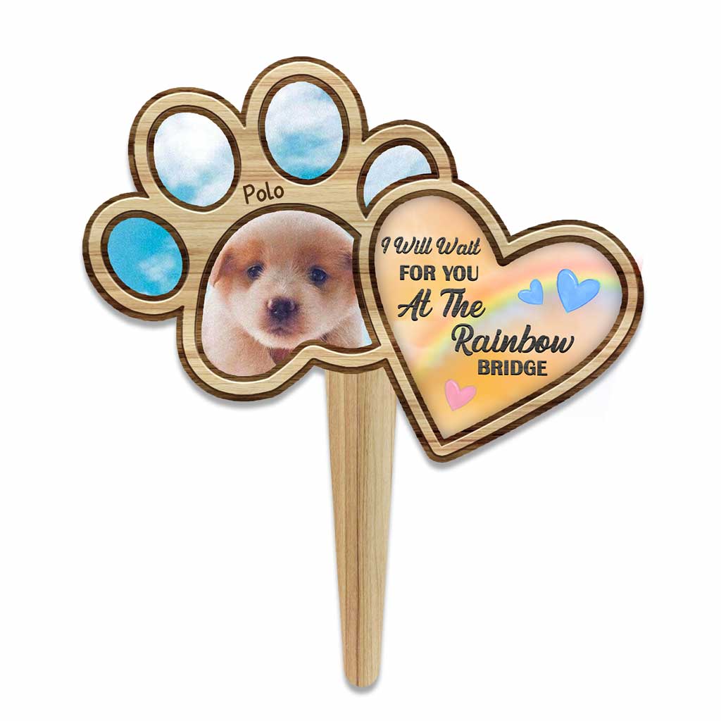 I Will Wait For You At The Rainbow Bridge - Personalized Dog Acrylic Plaque Stake (Printed On 1 Side)