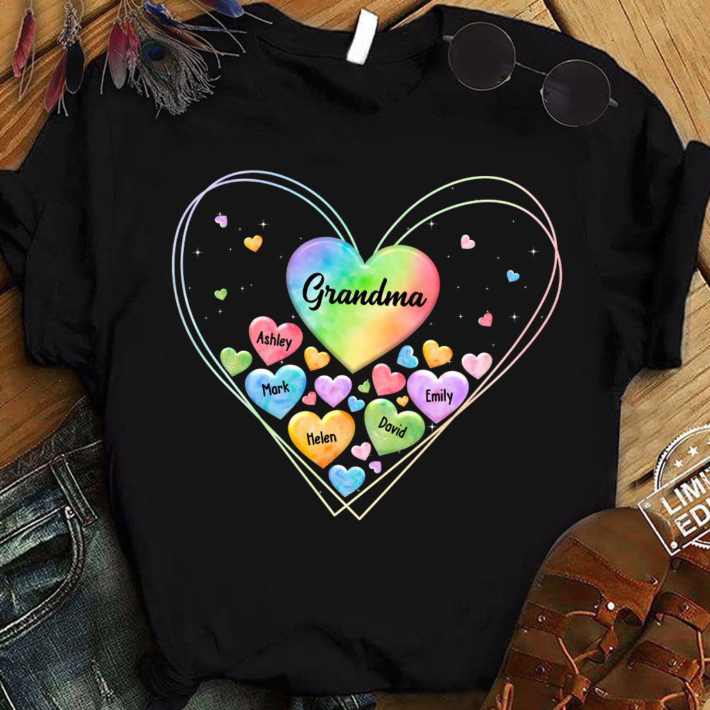 Colorful Heart Of Grandma Mother - Gift for grandma, grandma, mom - Personalized T-shirt And Hoodie