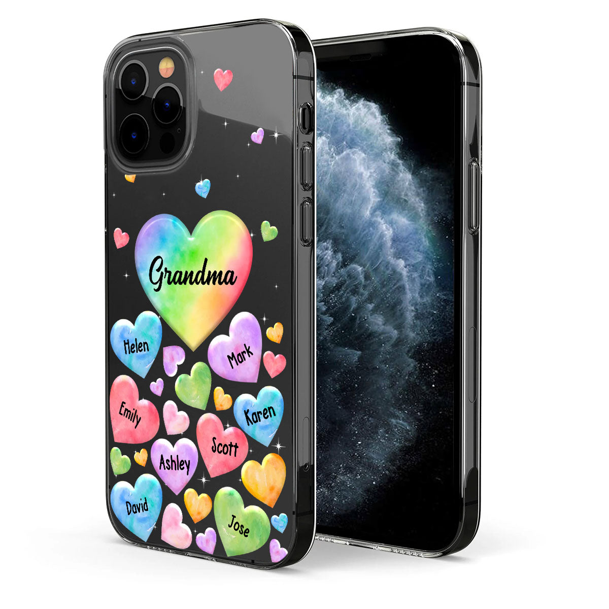 Colorful Heart Of Grandma Mother - Gift for grandma, grandma, mom - Personalized Clear Phone Case