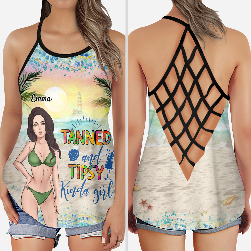 Disover Tanned and Tipsy - Personalized Sea Lover Cross Tank Top