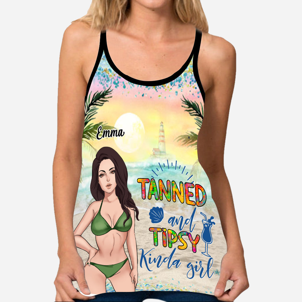 Disover Tanned and Tipsy - Personalized Sea Lover Cross Tank Top