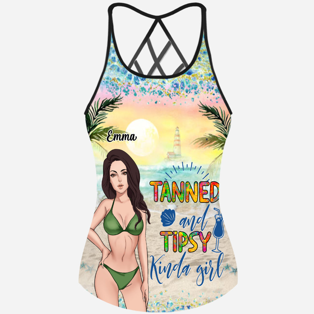 Tanned and Tipsy - Personalized Sea Lover Cross Tank Top