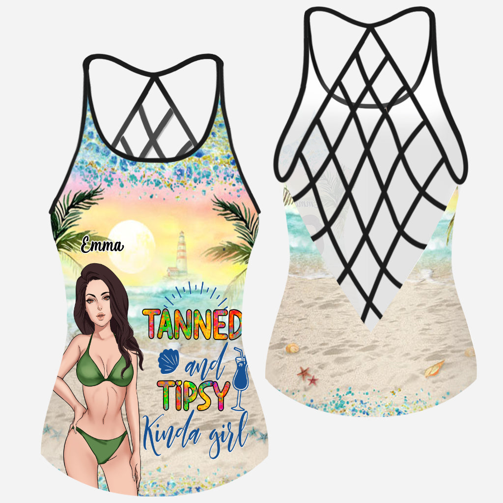 Discover Tanned and Tipsy - Personalized Sea Lover Cross Tank Top