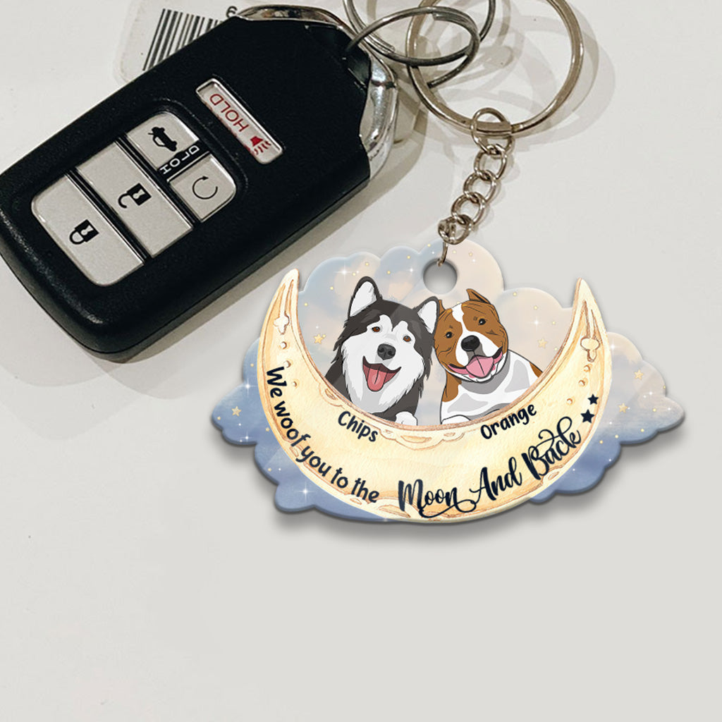 I Woof You To The Moon And Back - Personalized Dog Keychain (Printed On Both Sides)