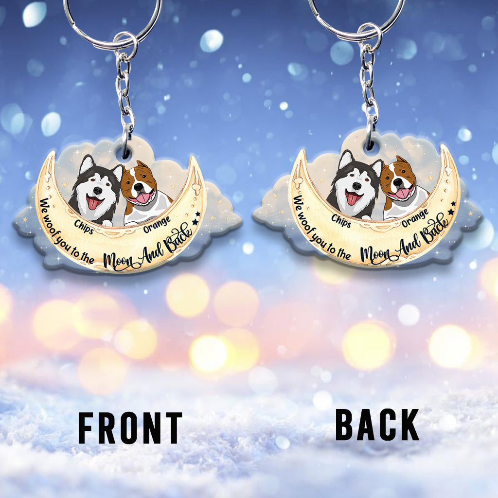 I Woof You To The Moon And Back - Personalized Dog Keychain (Printed On Both Sides)