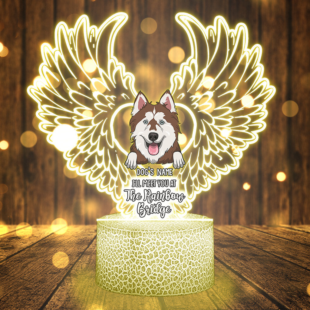 I'll Meet You At The Rainbow Bridge - Personalized Dog Shaped Plaque Light Base