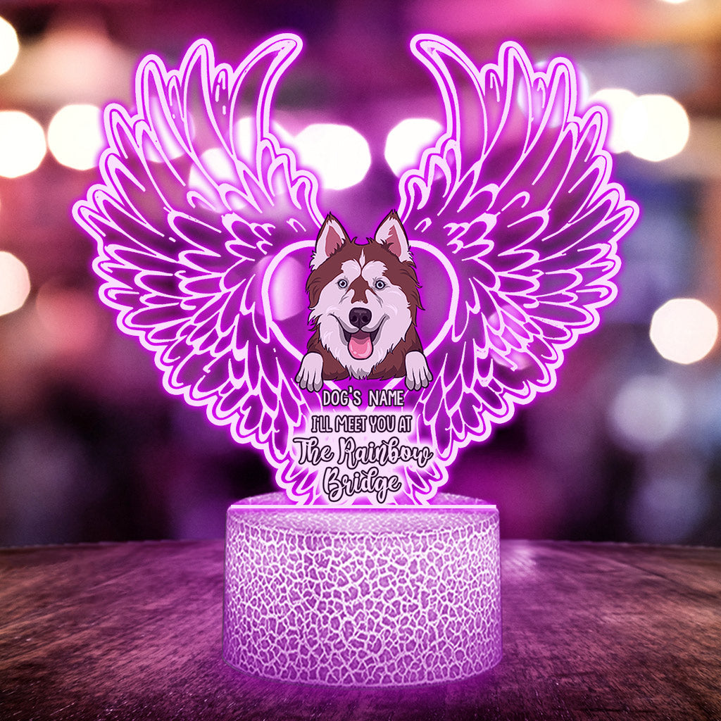 I'll Meet You At The Rainbow Bridge - Personalized Dog Shaped Plaque Light Base